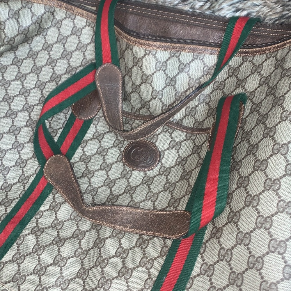 Gucci Authentic Vtg Sherry Coated Canvas Travel Weekender Bag - Picture 2 of 13